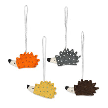 Load image into Gallery viewer, Playful Porcupine Wool Felt Ornaments Set of 4 - Playful Porcupines | NOVICA
