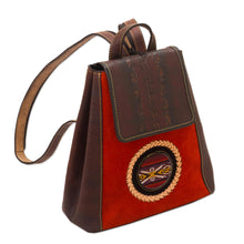 Load image into Gallery viewer, Leather and Suede Backpack with Wool Accent - Andean Sunset | NOVICA
