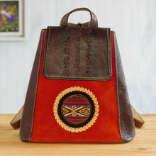 Load image into Gallery viewer, Leather and Suede Backpack with Wool Accent - Andean Sunset | NOVICA
