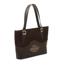 Load image into Gallery viewer, Dark Brown Suede and Leather Tote Bag - Inca Memories | NOVICA
