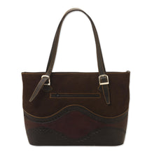 Load image into Gallery viewer, Dark Brown Suede and Leather Tote Bag - Inca Memories | NOVICA
