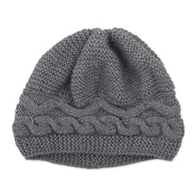 Load image into Gallery viewer, Hand-Knit Grey Alpaca Blend Cozy Winter Hat - Gentle Grey Waves | NOVICA
