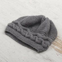 Load image into Gallery viewer, Hand-Knit Grey Alpaca Blend Cozy Winter Hat - Gentle Grey Waves | NOVICA
