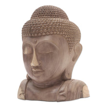 Load image into Gallery viewer, Hand Carved Hibiscus Wood Buddha Sculpture - Buddha Bust | NOVICA
