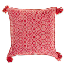 Load image into Gallery viewer, Diamond Pattern Cotton Cushion Cover in Deep Rose - Oaxaca Diamonds in Deep Rose' | NOVICA
