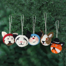 Load image into Gallery viewer, Set of 5 Wool Felt Cat Ornaments - Meow-y Christmas | NOVICA
