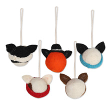 Load image into Gallery viewer, Set of 5 Wool Felt Cat Ornaments - Meow-y Christmas | NOVICA
