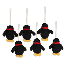 Load image into Gallery viewer, Set of 6 Wool Felt Penguin Ornaments - Marching Penguins | NOVICA
