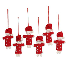 Load image into Gallery viewer, Set of 6 Sleeping Elf Wool Felt Ornaments - Sleepy Babies | NOVICA
