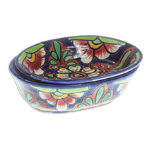 Load image into Gallery viewer, Hand Crafted Talavera-Style Soap Dish - Blue Bouquet | NOVICA
