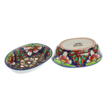 Load image into Gallery viewer, Hand Crafted Talavera-Style Soap Dish - Blue Bouquet | NOVICA
