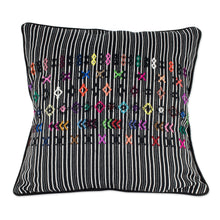 Load image into Gallery viewer, Black and White Striped Cushion Cover - Solola Symbols | NOVICA
