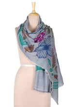 Load image into Gallery viewer, Hand Made Floral Wool Shawl from India - Utopia | NOVICA
