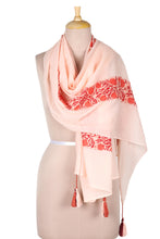 Load image into Gallery viewer, Screen Printed Cotton Shawl from India - Cherry Flowers | NOVICA
