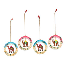 Load image into Gallery viewer, Handcrafted Wood Camel Ornaments Set of 4 - Ring of Camels | NOVICA
