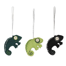 Load image into Gallery viewer, Set of 3 Wool Felt Lizard Ornaments - Lizard Tales | NOVICA
