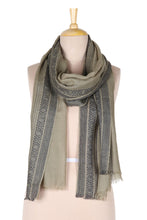 Load image into Gallery viewer, Hand Made Geometric Wool Shawl from India - North Side | NOVICA
