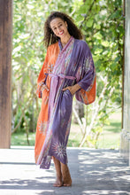 Load image into Gallery viewer, Hand-Stamped Batik Robe with Chakra Motif - Dusky Sunrise | NOVICA
