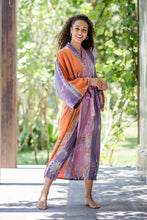 Load image into Gallery viewer, Hand-Stamped Batik Robe with Chakra Motif - Dusky Sunrise | NOVICA
