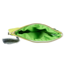 Load image into Gallery viewer, Sun Motif Embroidered Chartreuse Cotton Cosmetic Bag - Golden Lime Sunshine | NOVICA
