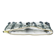 Load image into Gallery viewer, Black &amp; Grey Embroidered White Cotton Cosmetic Bag - Monochrome Zigzags | NOVICA
