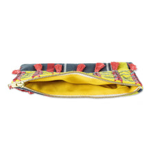 Load image into Gallery viewer, Pink and Yellow Embroidered Grey Cotton Cosmetic Bag - Pink Zigzags | NOVICA
