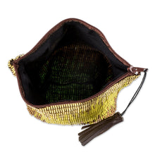 Load image into Gallery viewer, Petite Gold and Green Hand Beaded Clutch Evening Bag - Sunshine Luxe | NOVICA
