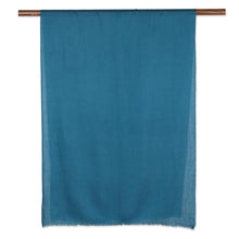 Load image into Gallery viewer, Woven Wool and Silk Teal Shawl from India - Teal Appeal | NOVICA
