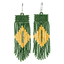 Load image into Gallery viewer, Green and Yellow Beaded Waterfall Earrings - Chameleon Charm | NOVICA
