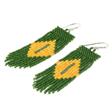 Load image into Gallery viewer, Green and Yellow Beaded Waterfall Earrings - Chameleon Charm | NOVICA

