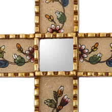 Load image into Gallery viewer, Handmade Glass Wall Cross with Floral Motifs - Flowers of Faith in Beige | NOVICA

