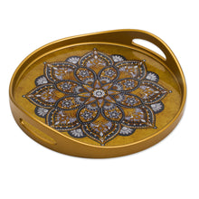 Load image into Gallery viewer, Hand Crafted Reverse-Painted Glass Tray - Golden Aura | NOVICA
