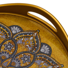 Load image into Gallery viewer, Hand Crafted Reverse-Painted Glass Tray - Golden Aura | NOVICA
