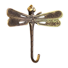 Load image into Gallery viewer, Hand Cast Bronze Dragonfly Wall Hook - Golden Dragonfly | NOVICA
