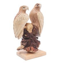Load image into Gallery viewer, Hand Carved Suar Wood Eagle Sculpture - Patient Eagles | NOVICA

