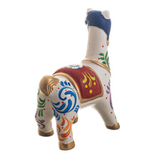 Load image into Gallery viewer, Multicolored Llama Ceramic Figurine - Chullo Llama in White | NOVICA
