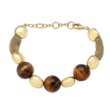 Load image into Gallery viewer, Hand Crafted Gold-Accented Tiger's Eye Beaded Bracelet - Interplanetary | NOVICA

