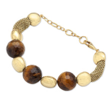 Load image into Gallery viewer, Hand Crafted Gold-Accented Tiger's Eye Beaded Bracelet - Interplanetary | NOVICA
