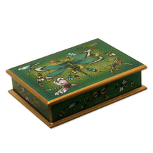 Load image into Gallery viewer, Andean Reverse-Painted Glass Dragonfly Box in Emerald Green - Emerald Green Dragonfly Days | NOVICA
