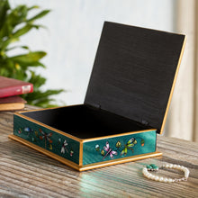 Load image into Gallery viewer, Andean Reverse-Painted Glass Dragonfly Box in Emerald Green - Emerald Green Dragonfly Days | NOVICA
