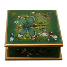 Load image into Gallery viewer, Andean Reverse-Painted Glass Dragonfly Box in Emerald Green - Emerald Green Dragonfly Days | NOVICA
