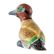 Load image into Gallery viewer, Hand-painted Ceramic Duck Patio Sculpture From Guatemala - Green-Winged Teal | NOVICA
