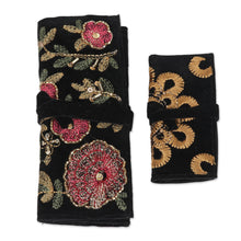 Load image into Gallery viewer, Artisan Crafted Floral Embroidered Jewelry Rolls (Pair) - Flower Path | NOVICA
