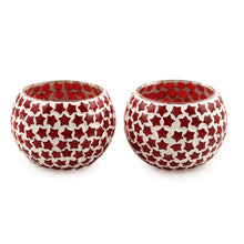 Load image into Gallery viewer, Red Star Glass Mosaic Tealight Holders (Pair) - Burning Stars | NOVICA

