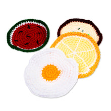 Load image into Gallery viewer, Food-Themed Crocheted Coasters (Set of 4) - Good Taste | NOVICA
