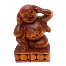 Load image into Gallery viewer, Hand Made Suar Wood Buddha Sculpture - Hear No Evil | NOVICA
