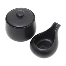 Load image into Gallery viewer, Black Ceramic Cream and Sugar Set (Pair) - Coffee Time in Black | NOVICA
