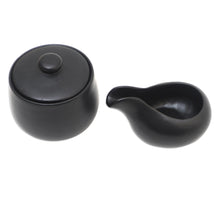 Load image into Gallery viewer, Black Ceramic Cream and Sugar Set (Pair) - Coffee Time in Black | NOVICA
