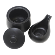 Load image into Gallery viewer, Black Ceramic Cream and Sugar Set (Pair) - Coffee Time in Black | NOVICA
