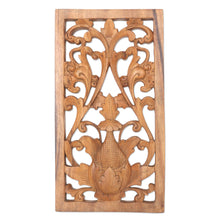 Load image into Gallery viewer, Hand Carved Suar Wood Relief Panel - Paisley Flower | NOVICA
